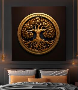 Obraz na plátně - Zlatý strom života v kruhu FeelHappy.cz Velikost obrazu: 60 x 60 cm