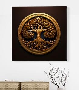 Obraz na plátně - Zlatý strom života v kruhu FeelHappy.cz Velikost obrazu: 40 x 40 cm