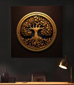 Obraz na plátně - Zlatý strom života v kruhu FeelHappy.cz Velikost obrazu: 40 x 40 cm