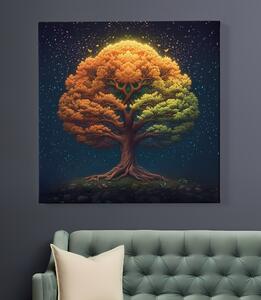 Obraz na plátně - Podzimní strom života v noci FeelHappy.cz Velikost obrazu: 40 x 40 cm