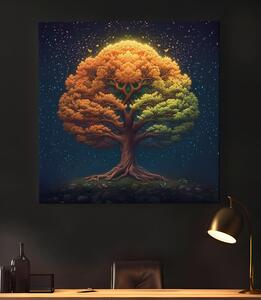 Obraz na plátně - Podzimní strom života v noci FeelHappy.cz Velikost obrazu: 60 x 60 cm