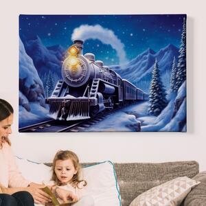 Obraz na plátně - Parní vlak projíždí zimní krajinou FeelHappy.cz Velikost obrazu: 40 x 30 cm