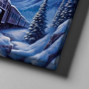 Obraz na plátně - Parní vlak projíždí zimní krajinou FeelHappy.cz Velikost obrazu: 210 x 140 cm