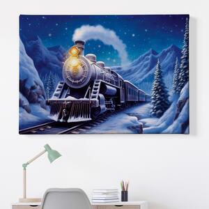 Obraz na plátně - Parní vlak projíždí zimní krajinou FeelHappy.cz Velikost obrazu: 210 x 140 cm