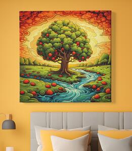 Obraz na plátně - Pohádkový strom života s jablky FeelHappy.cz Velikost obrazu: 100 x 100 cm