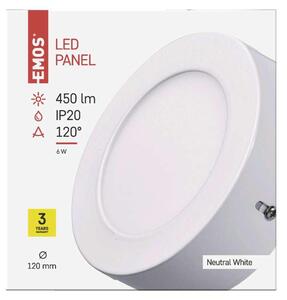 EMOS LED panel 120mm, kruhový přisazený bílý, 6W neutrální bílá 1539053010