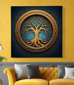 Obraz na plátně - Zlatý strom života se zářící modrou aurou FeelHappy.cz Velikost obrazu: 40 x 40 cm
