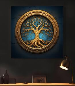 Obraz na plátně - Zlatý strom života se zářící modrou aurou FeelHappy.cz Velikost obrazu: 40 x 40 cm