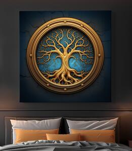 Obraz na plátně - Zlatý strom života se zářící modrou aurou FeelHappy.cz Velikost obrazu: 60 x 60 cm
