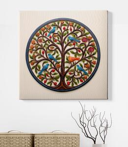 FeelHappy Obraz na plátně - Strom života s ptáčky folklor Velikost obrazu: 100 x 100 cm