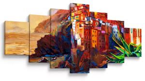 Obraz - Vesnice na pobřeží Cinque Terre, Italská riviéra, moderní impresionismus (210x100 cm)