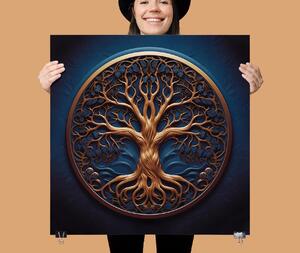 Plakát - Zlato modrý strom života v kruhu FeelHappy.cz Velikost plakátu: 40 x 40 cm
