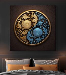 Obraz na plátně - Zlato modrý Yin Yang symbol v kruhu FeelHappy.cz Velikost obrazu: 60 x 60 cm