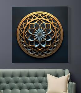 Obraz na plátně - Zlato modrý květ života v kruhu FeelHappy.cz Velikost obrazu: 40 x 40 cm