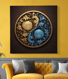 Obraz na plátně - Zlato modrý Yin Yang symbol v kruhu FeelHappy.cz Velikost obrazu: 40 x 40 cm