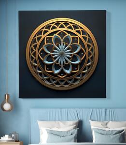 Obraz na plátně - Zlato modrý květ života v kruhu FeelHappy.cz Velikost obrazu: 60 x 60 cm
