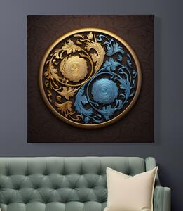 Obraz na plátně - Zlato modrý Yin Yang symbol v kruhu FeelHappy.cz Velikost obrazu: 60 x 60 cm