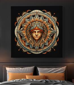 Obraz na plátně - Indiánská mandala s obličejem FeelHappy.cz Velikost obrazu: 60 x 60 cm