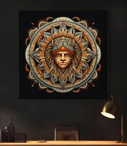 Obraz na plátně - Indiánská mandala s obličejem FeelHappy.cz Velikost obrazu: 40 x 40 cm