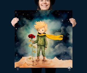 Plakát - Malý princ na své planetce s milovanou růží (cartoon) FeelHappy.cz Velikost plakátu: 40 x 40 cm