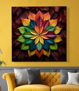 Obraz na plátně - Mandala barevné listy, žluto oranžový střed FeelHappy.cz Velikost obrazu: 40 x 40 cm