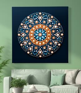 Obraz na plátně - Mandala bílé tečky folklor FeelHappy.cz Velikost obrazu: 60 x 60 cm
