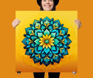 FeelHappy Plakát - Mandala žluto modrý květ Velikost plakátu: 40 x 40 cm