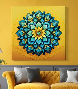 Obraz na plátně - Mandala žluto modrý květ FeelHappy.cz Velikost obrazu: 60 x 60 cm