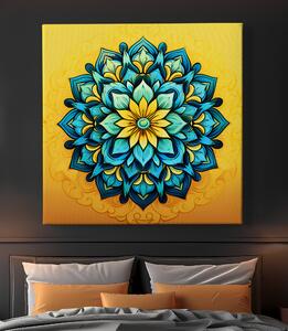Obraz na plátně - Mandala žluto modrý květ FeelHappy.cz Velikost obrazu: 40 x 40 cm