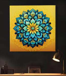 Obraz na plátně - Mandala žluto modrý květ FeelHappy.cz Velikost obrazu: 40 x 40 cm