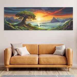 Obraz na plátně - Košatý strom života horské panorama FeelHappy.cz Velikost obrazu: 150 x 50 cm