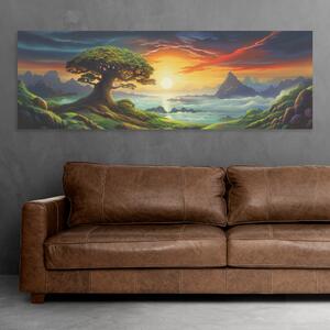 Obraz na plátně - Košatý strom života horské panorama FeelHappy.cz Velikost obrazu: 60 x 20 cm
