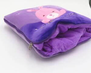 Bavlissimo Sametový polštářek a fleecová deka v jednom králíček fialová 110x160cm