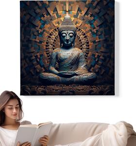 Obraz na plátně - Sedící buddha kostičková zeď FeelHappy.cz Velikost obrazu: 40 x 40 cm
