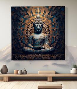 Obraz na plátně - Sedící buddha kostičková zeď FeelHappy.cz Velikost obrazu: 40 x 40 cm