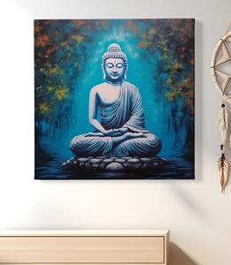 Obraz na plátně - Sedící buddha na kamenném ostrůvku FeelHappy.cz Velikost obrazu: 100 x 100 cm