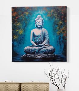 Obraz na plátně - Sedící buddha na kamenném ostrůvku FeelHappy.cz Velikost obrazu: 40 x 40 cm