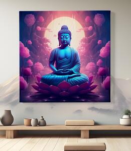 Obraz na plátně - Modrý Buddha lotosový květ FeelHappy.cz Velikost obrazu: 40 x 40 cm