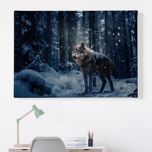 Obraz na plátně - Vlk ve sněhové vánici FeelHappy.cz Velikost obrazu: 60 x 40 cm