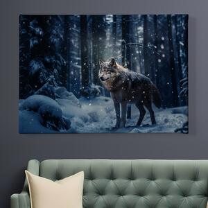 Obraz na plátně - Vlk ve sněhové vánici FeelHappy.cz Velikost obrazu: 210 x 140 cm