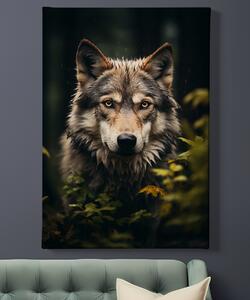 Obraz na plátně - Vlk promočený od deště v houštině FeelHappy.cz Velikost obrazu: 100 x 150 cm