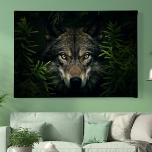 Obraz na plátně - Vlk skrytý mezi větvemi FeelHappy.cz Velikost obrazu: 40 x 30 cm