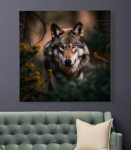Obraz na plátně - Vlk se rozhlíží v jehličnatém lese FeelHappy.cz Velikost obrazu: 40 x 40 cm