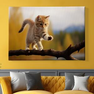 Obraz na plátně - Mladá kočka balancuje na hraně FeelHappy.cz Velikost obrazu: 210 x 140 cm