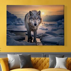 FeelHappy Obraz na plátně - Zmrzlý vlk na zasněženém jezeře Velikost obrazu: 90 x 60 cm