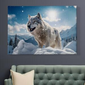 Obraz na plátně - Vlk se rozhlíží po krajině FeelHappy.cz Velikost obrazu: 40 x 30 cm