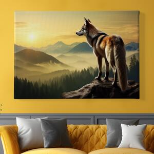 Obraz na plátně - Vlk se dívá do mlžného údolí FeelHappy.cz Velikost obrazu: 120 x 80 cm