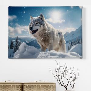 Obraz na plátně - Vlk se rozhlíží po krajině FeelHappy.cz Velikost obrazu: 90 x 60 cm