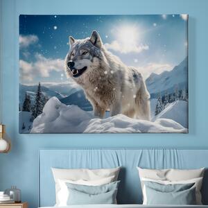 Obraz na plátně - Vlk se rozhlíží po krajině FeelHappy.cz Velikost obrazu: 210 x 140 cm