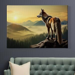 Obraz na plátně - Vlk se dívá do mlžného údolí FeelHappy.cz Velikost obrazu: 210 x 140 cm
